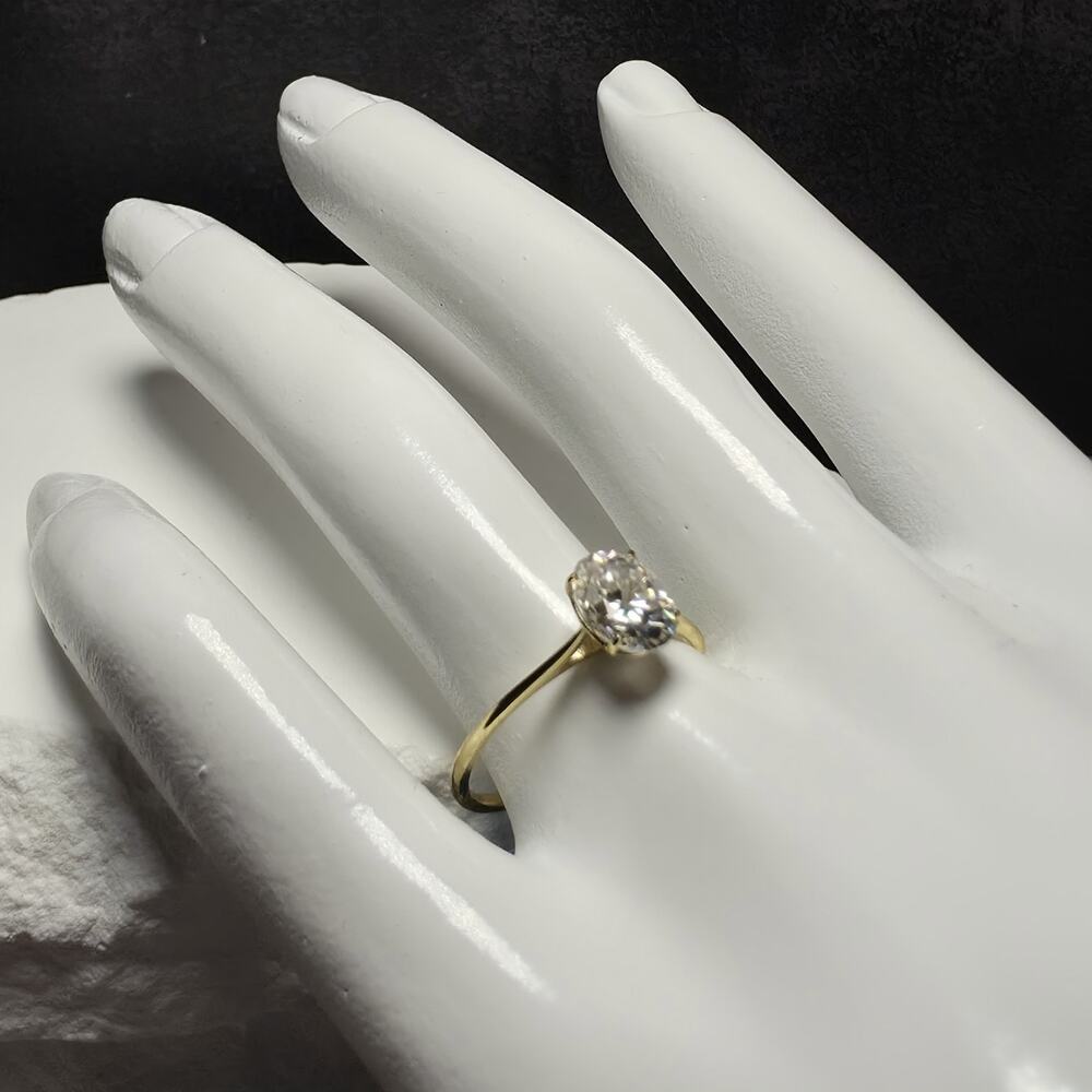 Size 8 1.5 CTW Oval Moissanite Solitaire Ring in Gold Plated Sterling Silver - Picture 6 of 10